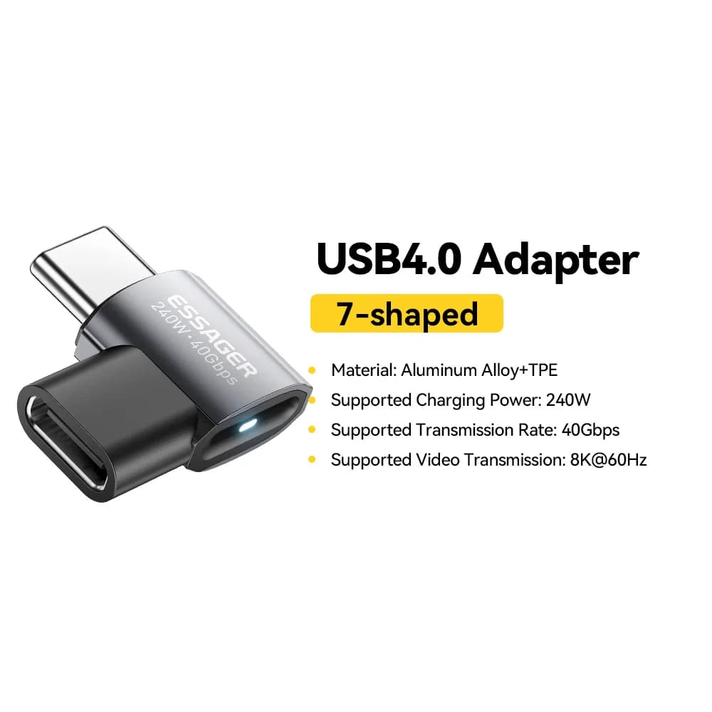 USB4.0 240W 90도 OTG 데이터 어댑터 8K