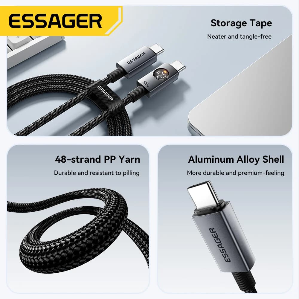 디스플레이가 있는 100W USB-C to USB-C 케이블
