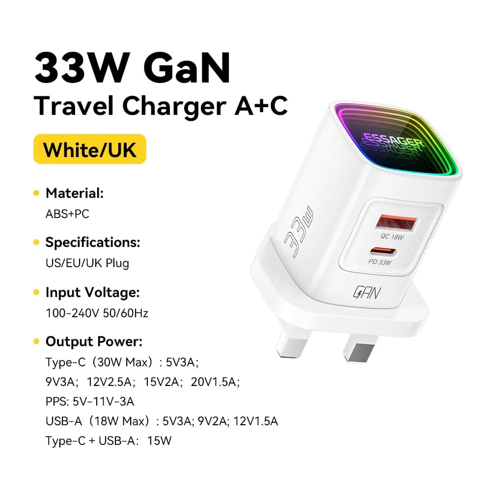 33W GaN USB-C PD 휴대용 충전기