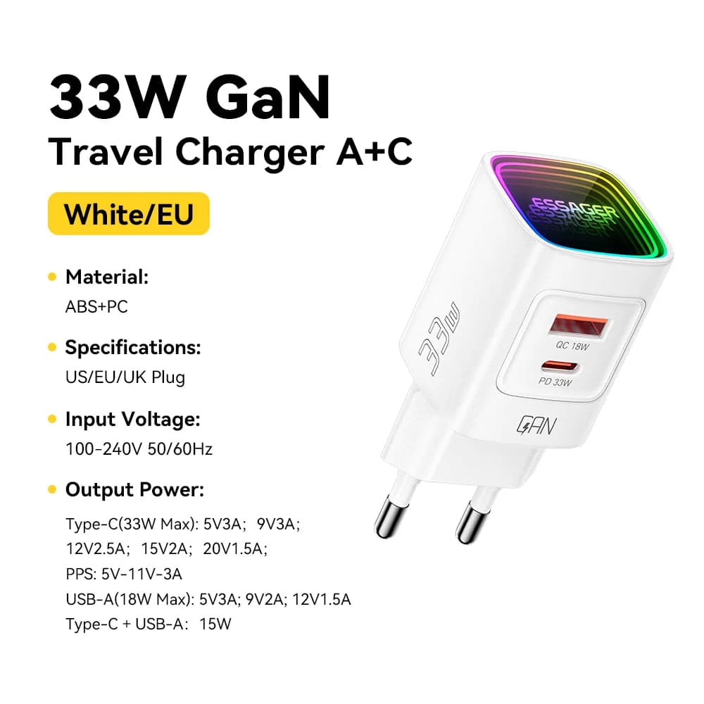 33W GaN USB-C PD 휴대용 충전기