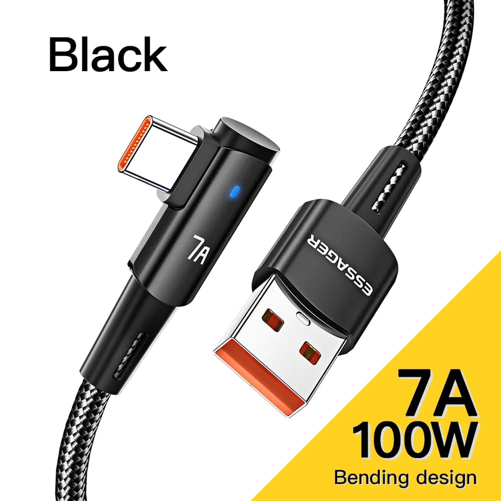 7A USB Type-C 케이블 90도 각도 및 100W 충전 지원