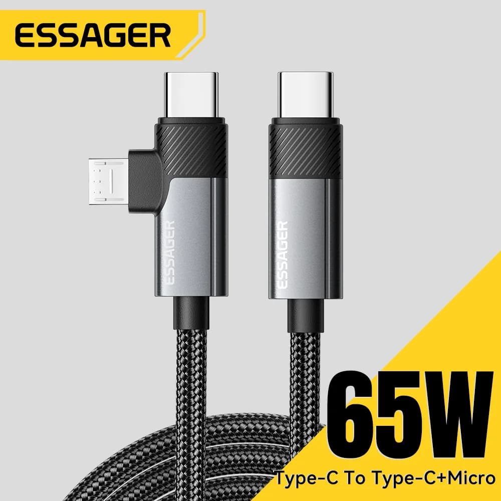2-in-1 65W PD 고속 충전 케이블 Type-C/USB-A to Micro