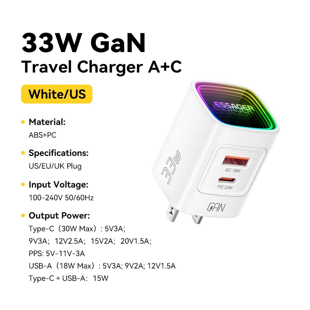 33W GaN USB-C PD 휴대용 충전기