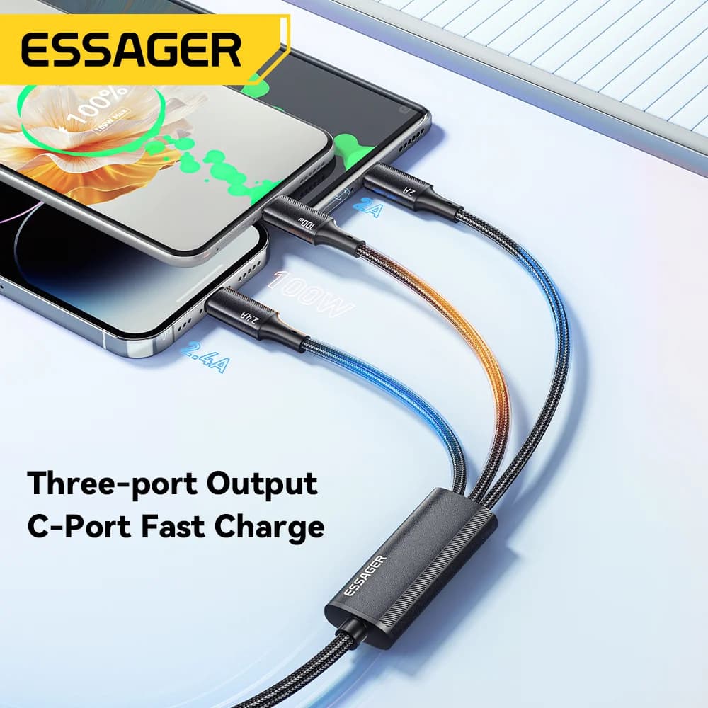 100W 3-in-1 USB-C to Lightning 충전 케이블