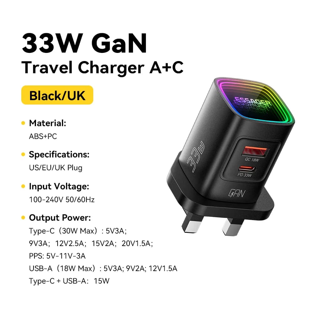 33W GaN USB-C PD 휴대용 충전기