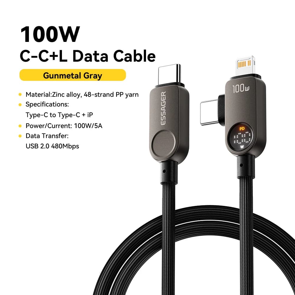 2-in-1 USB-C to Lightning 케이블, 100W PD