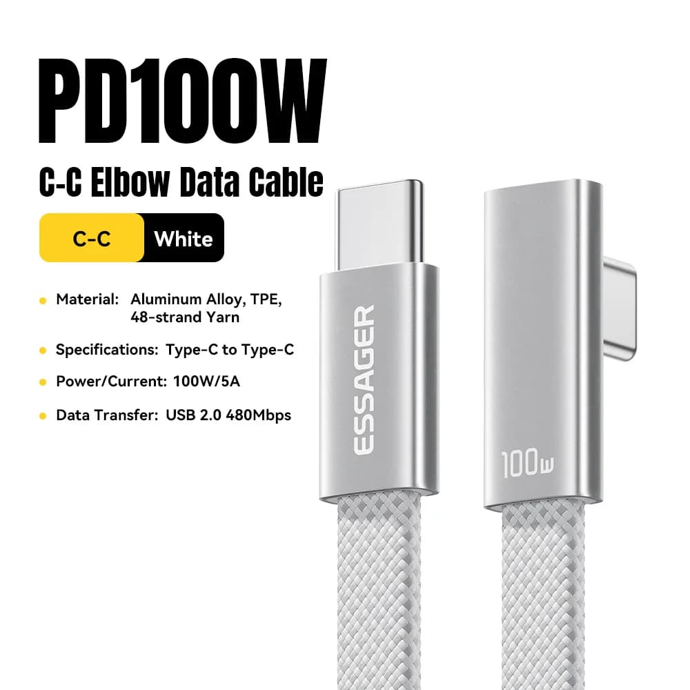 100W L자형 USB-C 고속 충전 케이블
