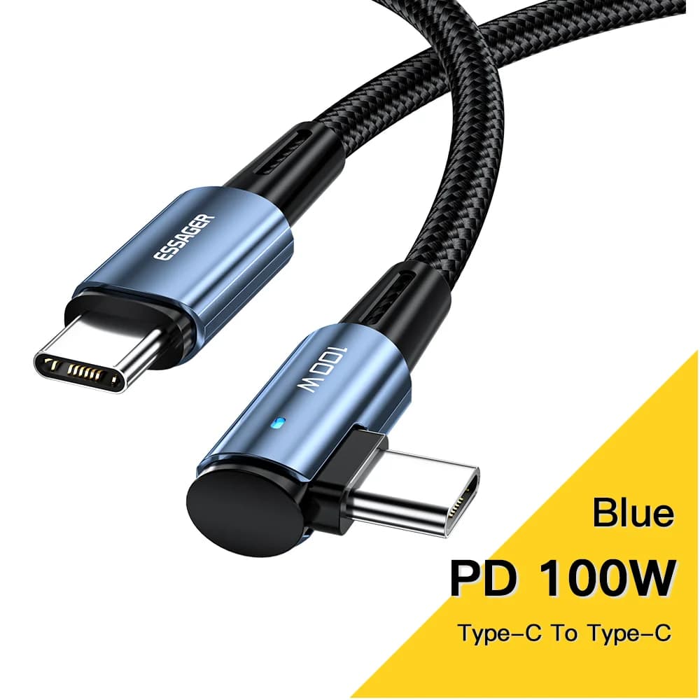100W 90도 각도 USB-C to USB-C 고속 충전 케이블