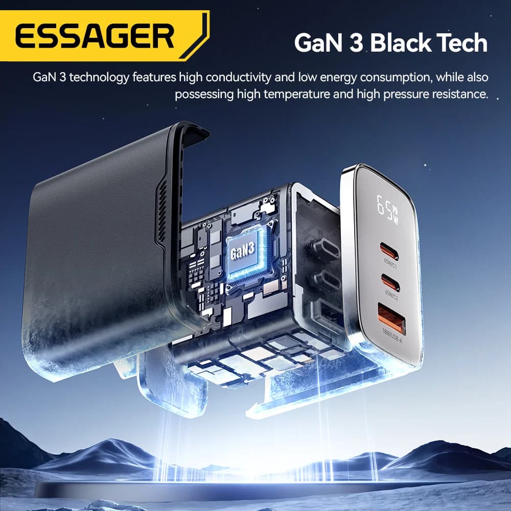 디지털 디스플레이 65W GaN USB-C 충전기