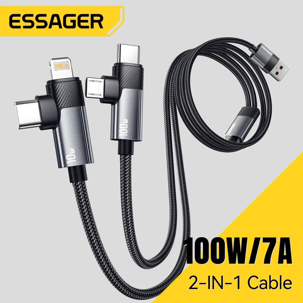 2-in-1 100W 고속 충전 케이블 (Type-C & Lightning)