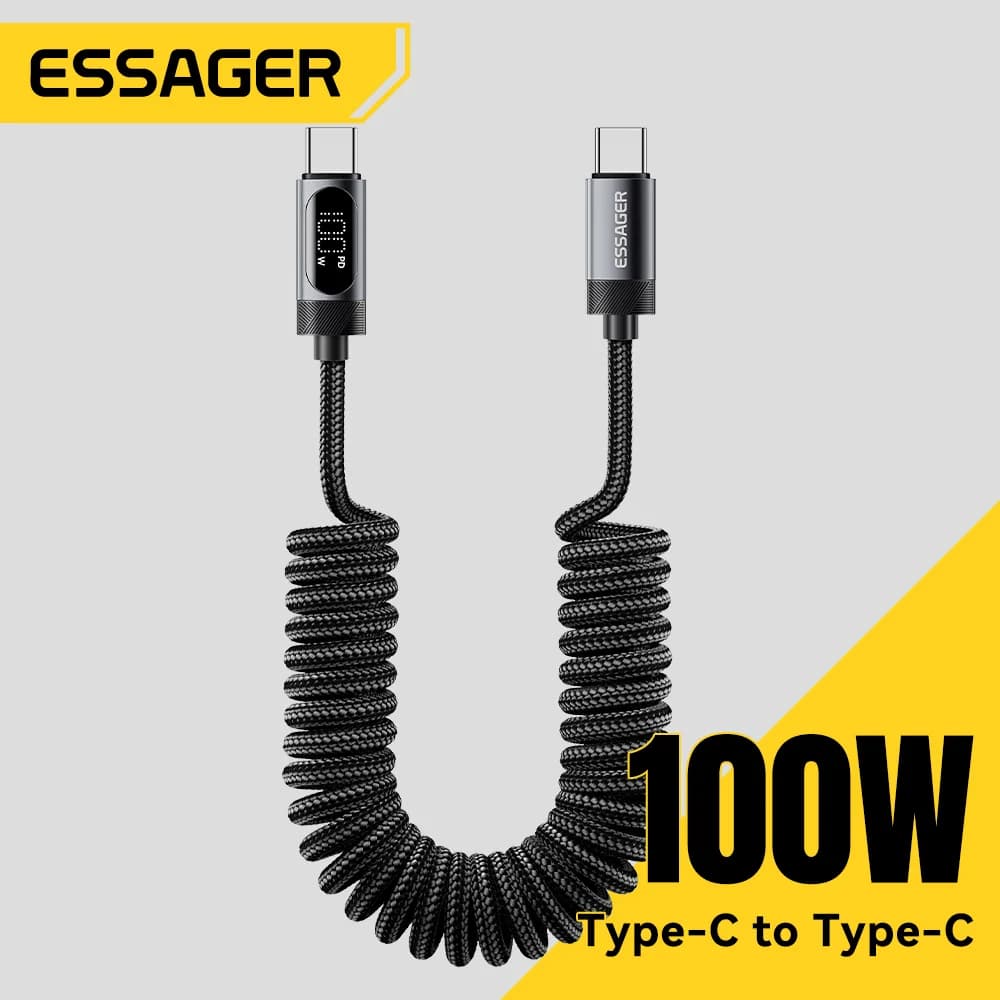 100W 스프링 USB-C to USB-C 차량용 케이블