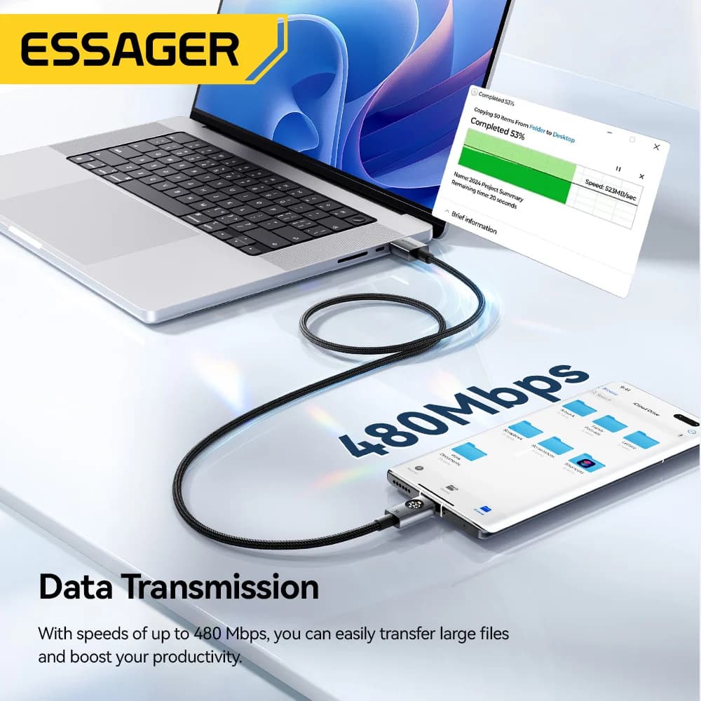 디스플레이 내장 7A 100W USB-C 케이블