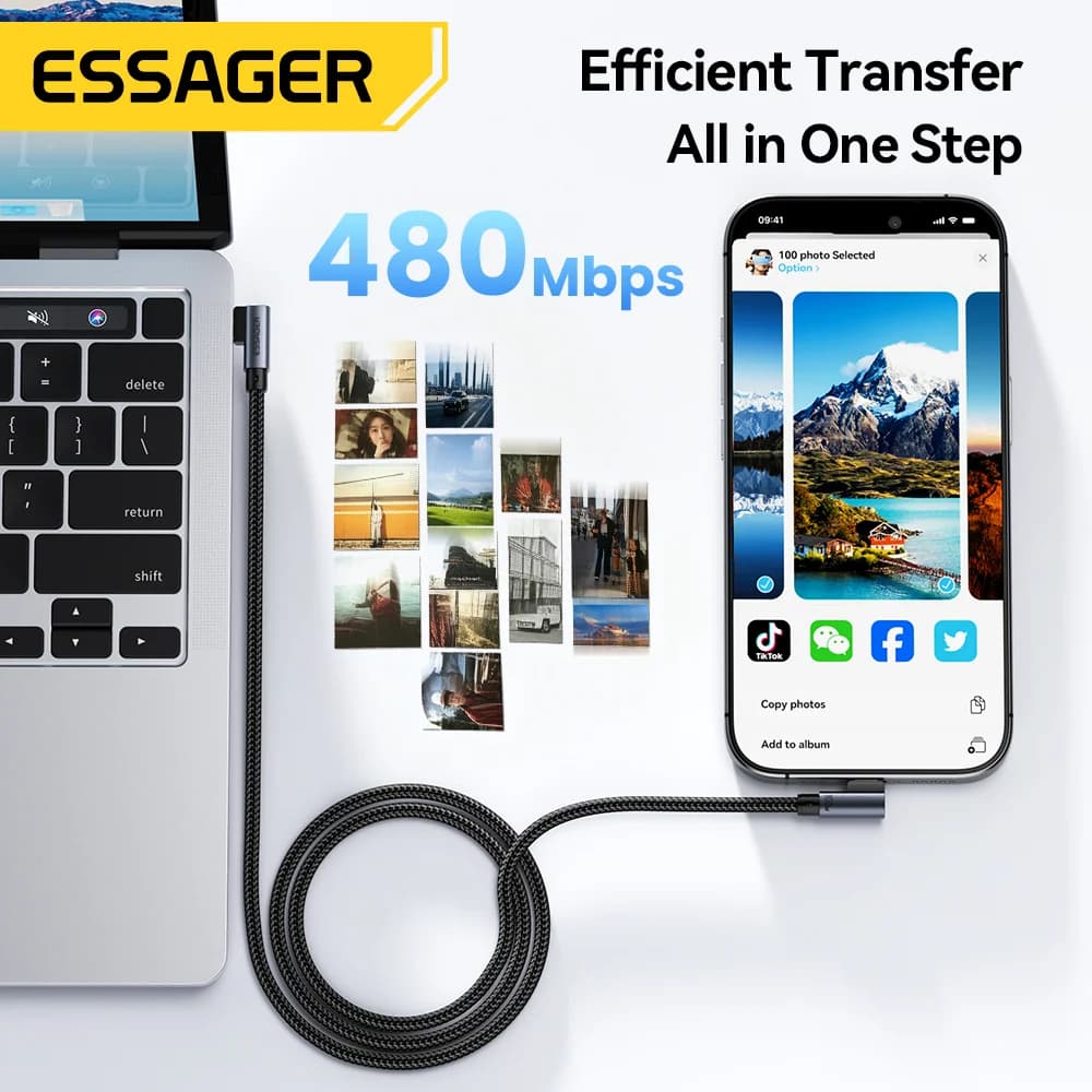 L자형 100W USB-C to USB-C 고속 충전 케이블