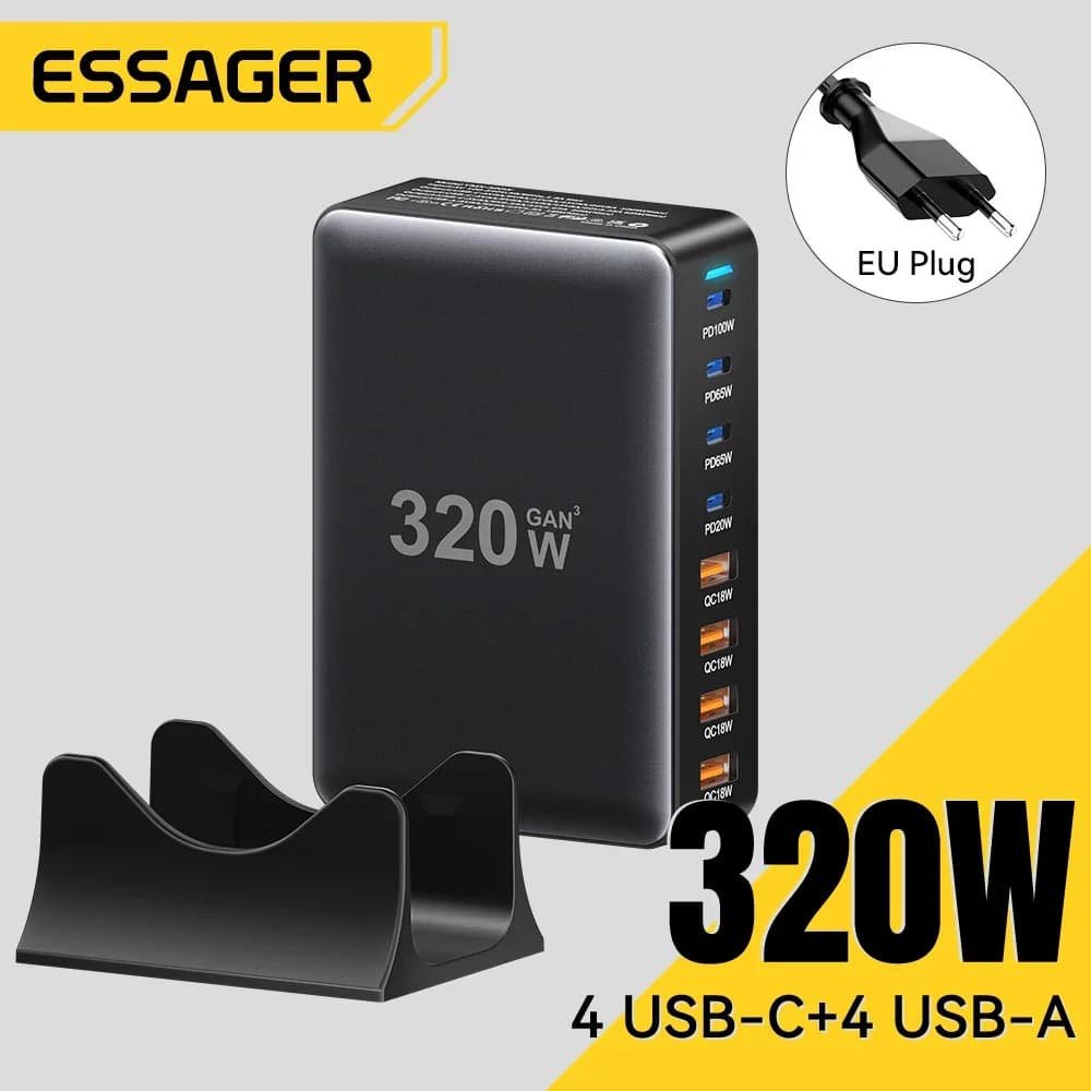 320W 8포트 GaN 데스크톱 USB-C 충전 스테이션