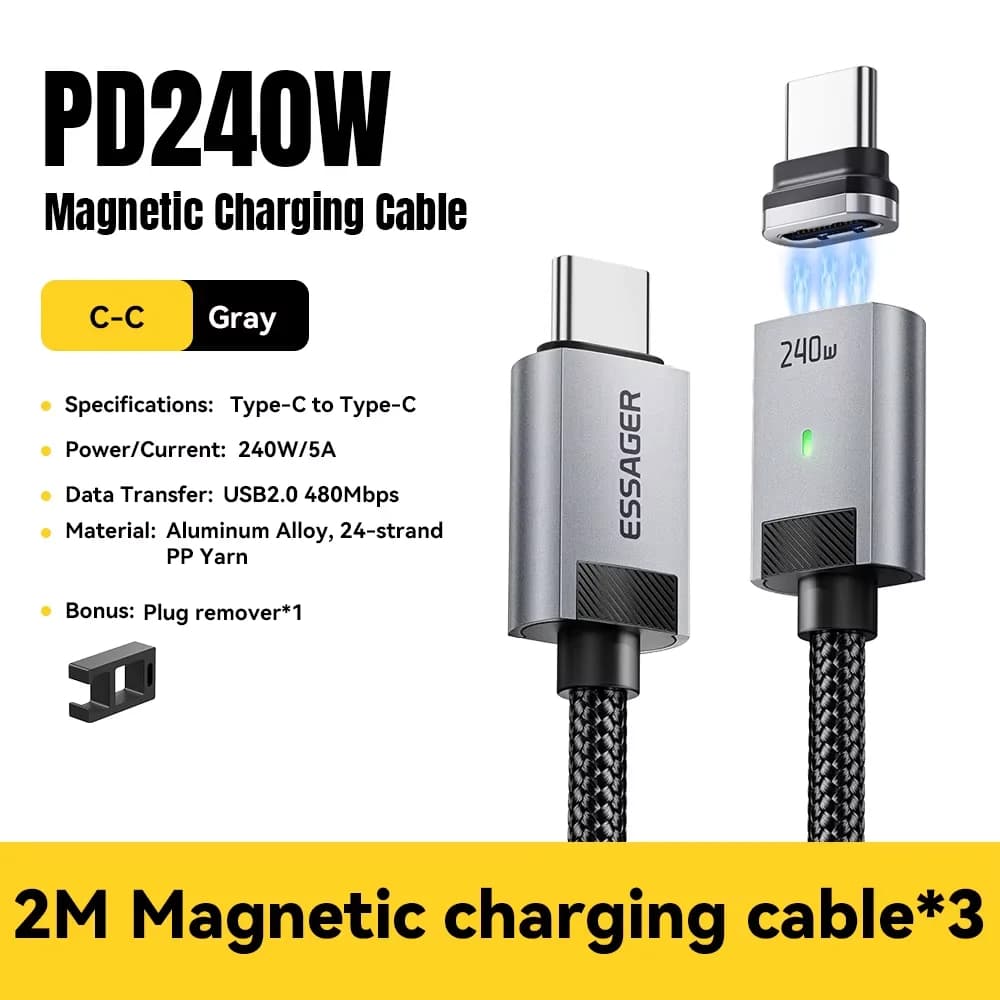 240W 자석식 USB-C to USB-C 충전 케이블