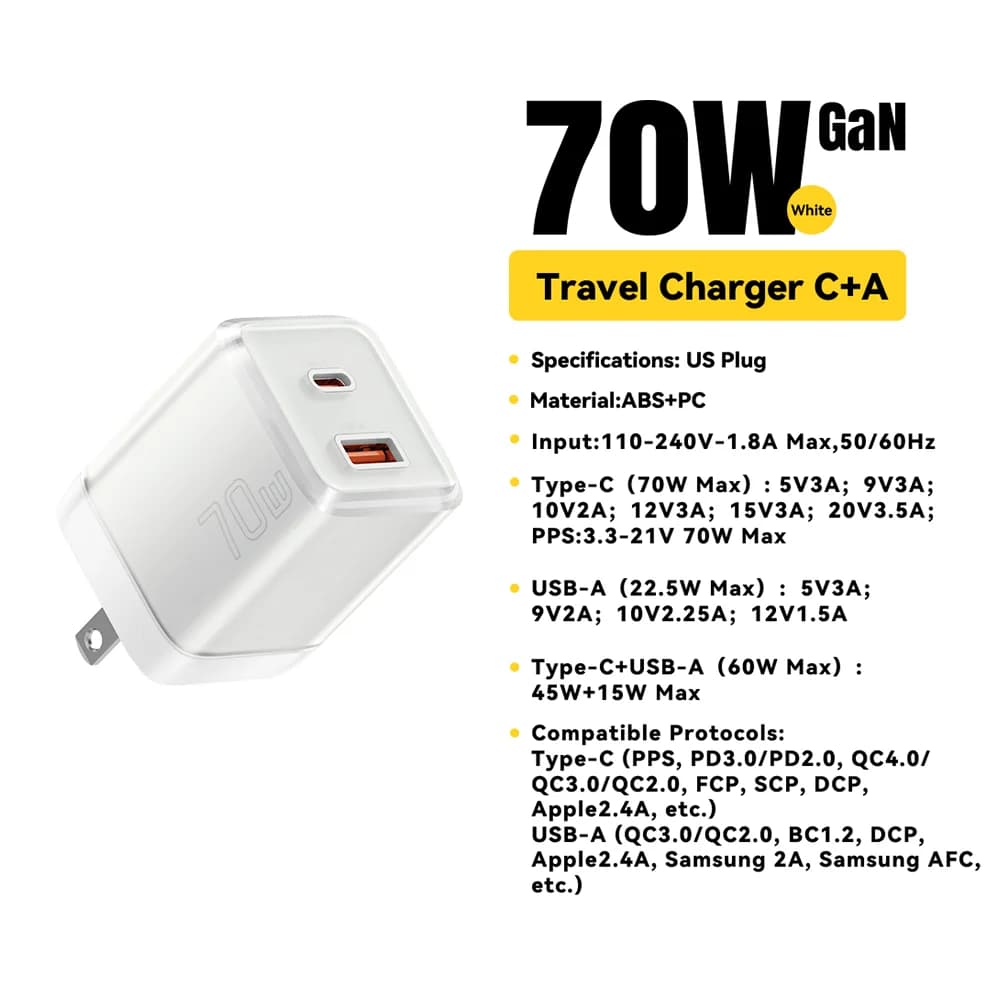 70W GaN USB-C PD 3.0 고속 충전기