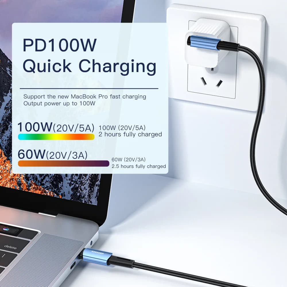 100W 90도 각도 USB-C to USB-C 고속 충전 케이블
