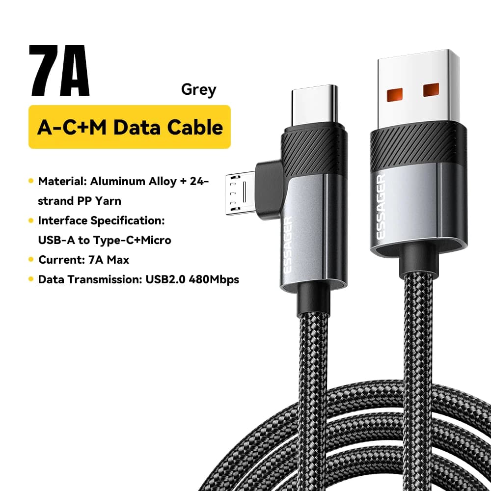 2-in-1 65W PD 고속 충전 케이블 Type-C/USB-A to Micro