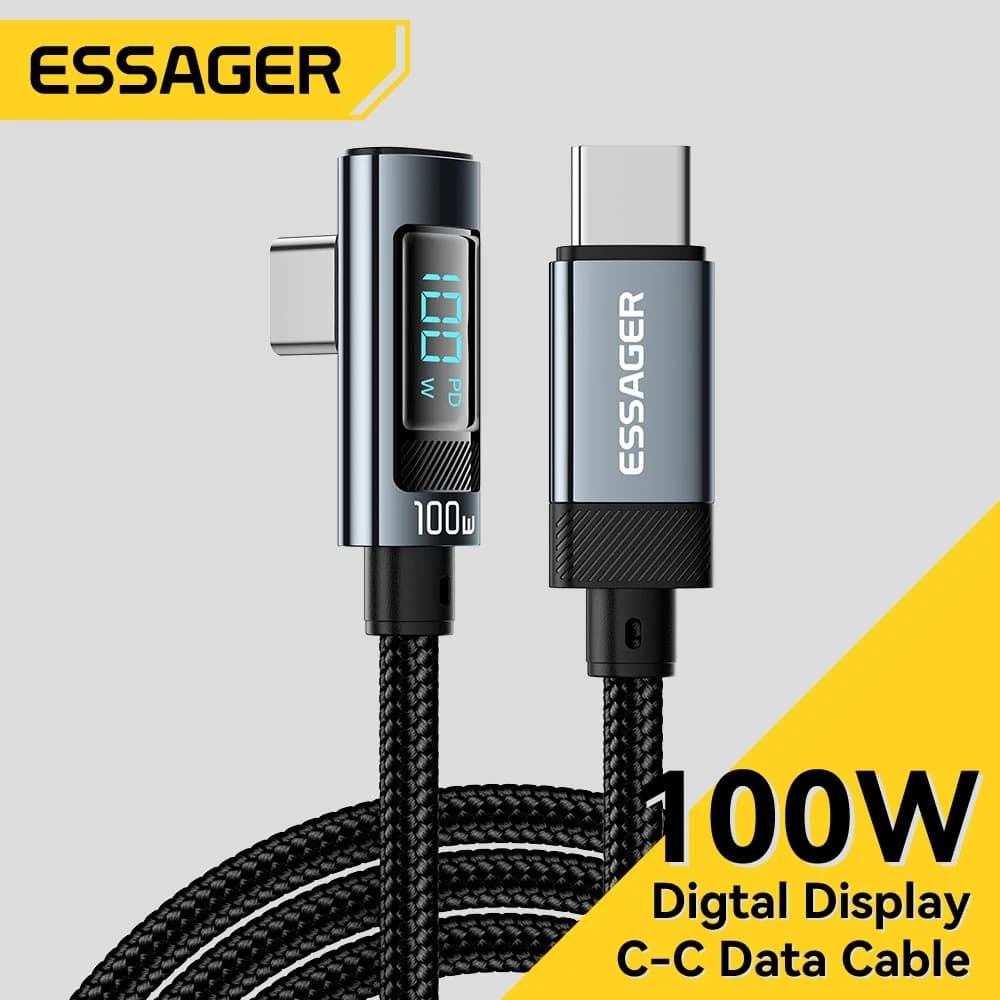 100W 5A 90도 각도 USB-C 케이블 (LED 디스플레이 포함)