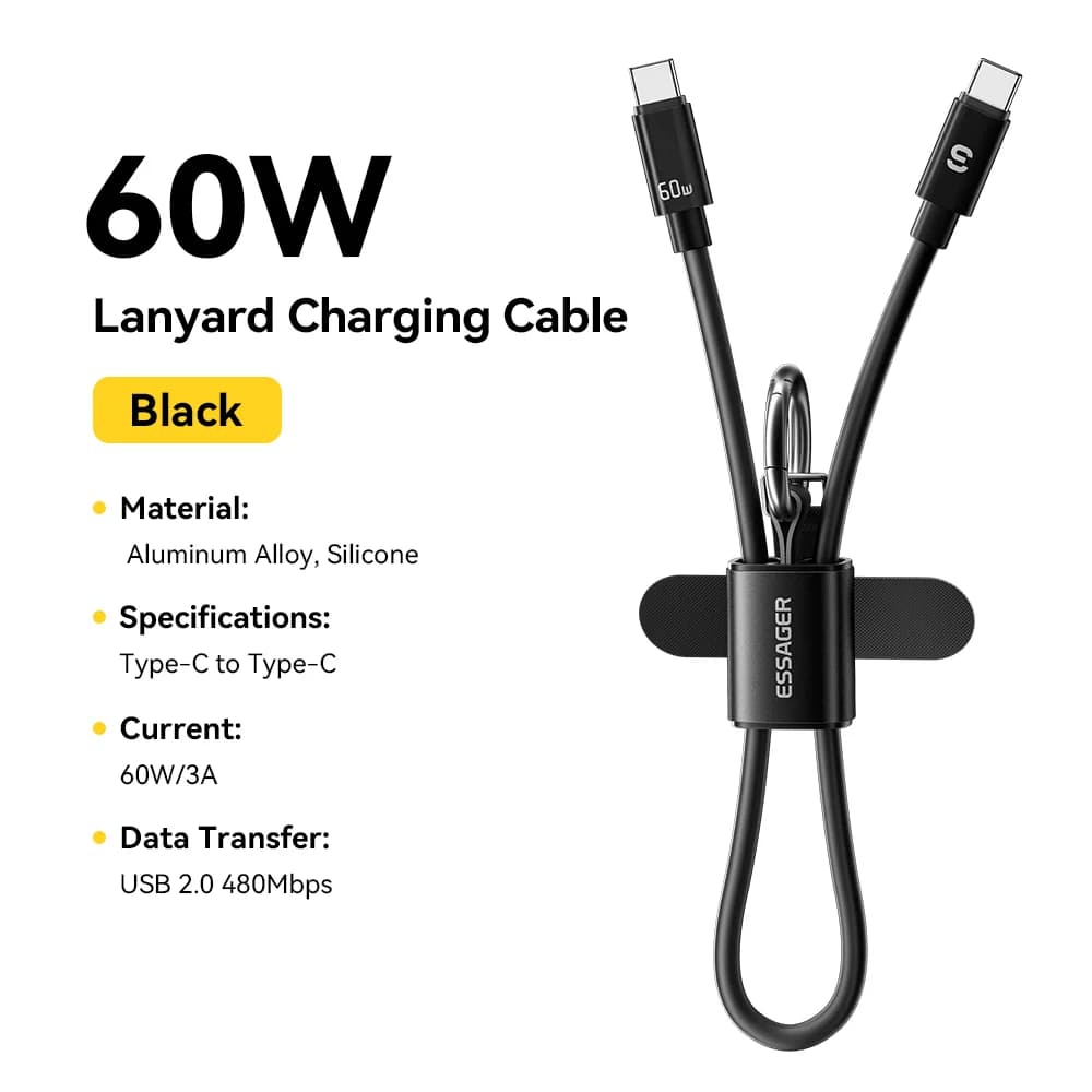 60W 짧은 USB-C to USB-C 스트랩 케이블