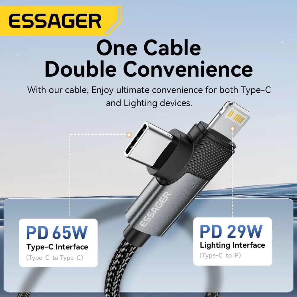 65W 2-in-1 USB-C to Lightning 케이블