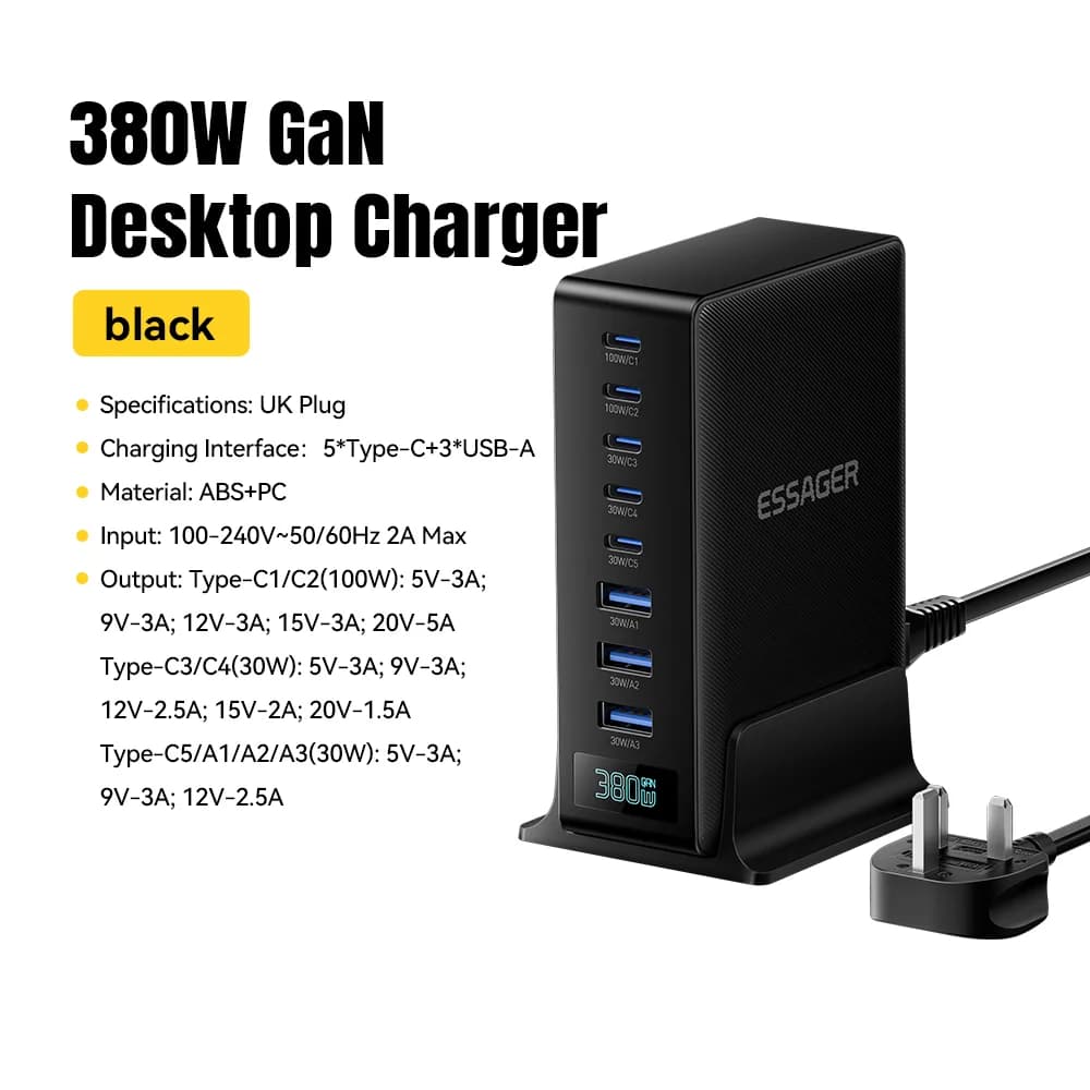 380W 8-in-1 GaN 데스크톱 충전기 스탠드
