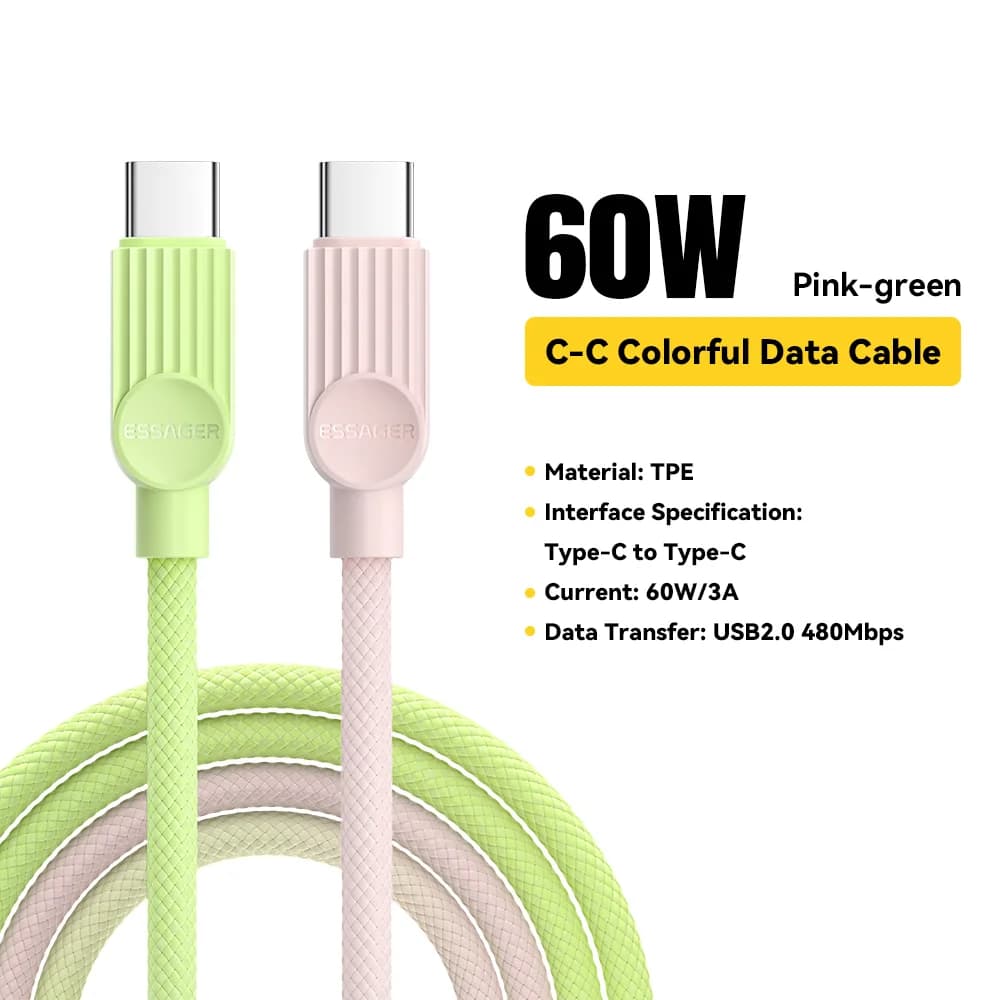 60W 컬러 USB-C to USB-C 고속 충전 케이블