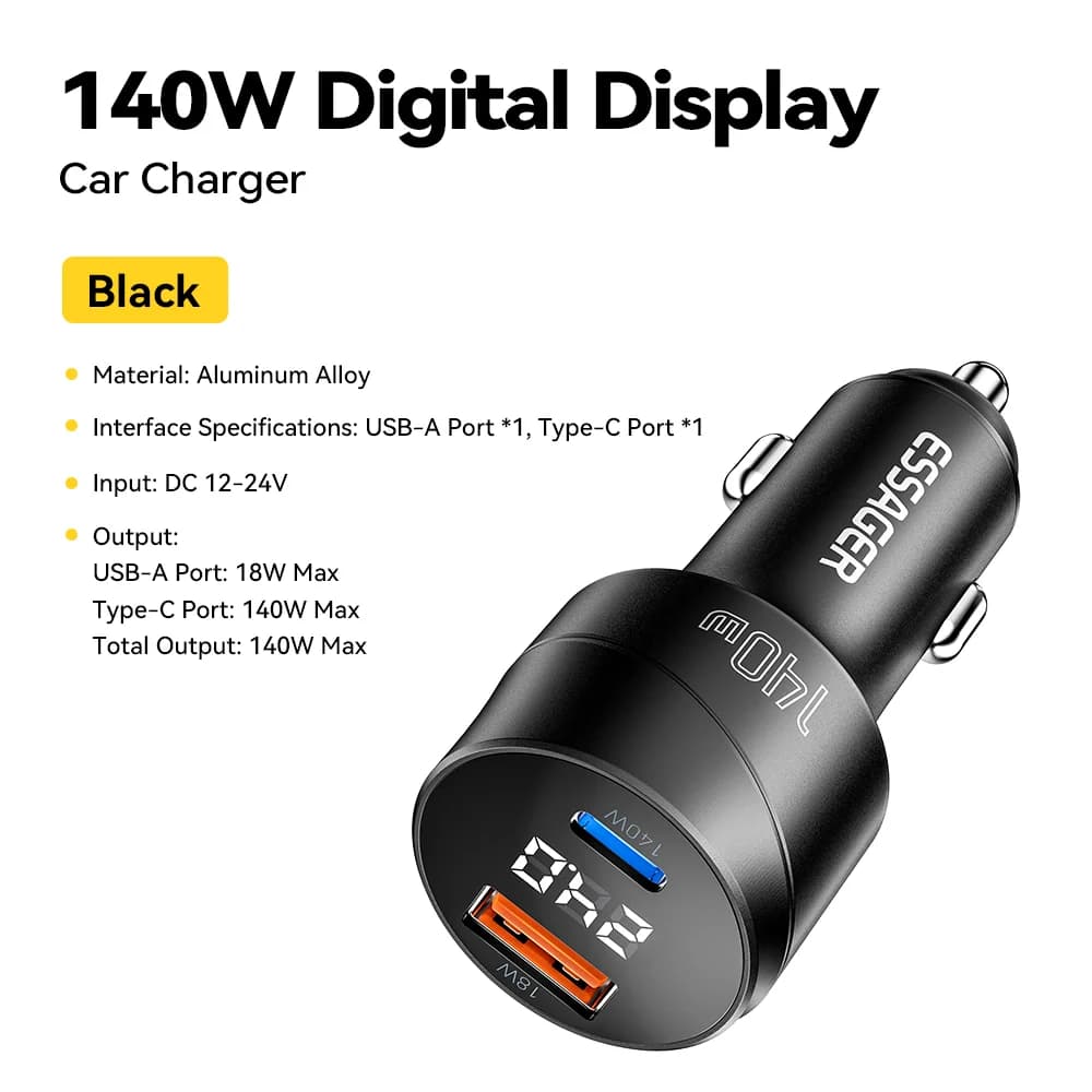 PD 3.1 고속 충전 지원 140W USB-C 차량용 충전기