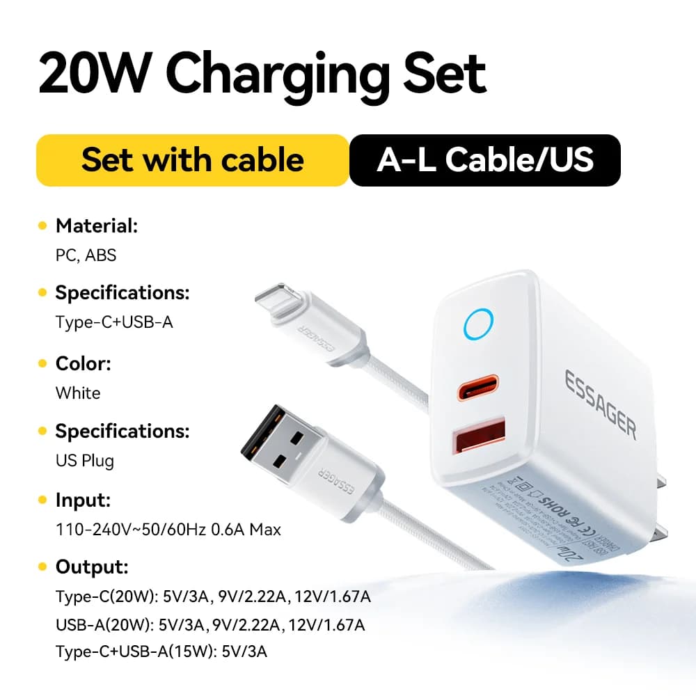 20W USB-C PD 고속 충전기 세트