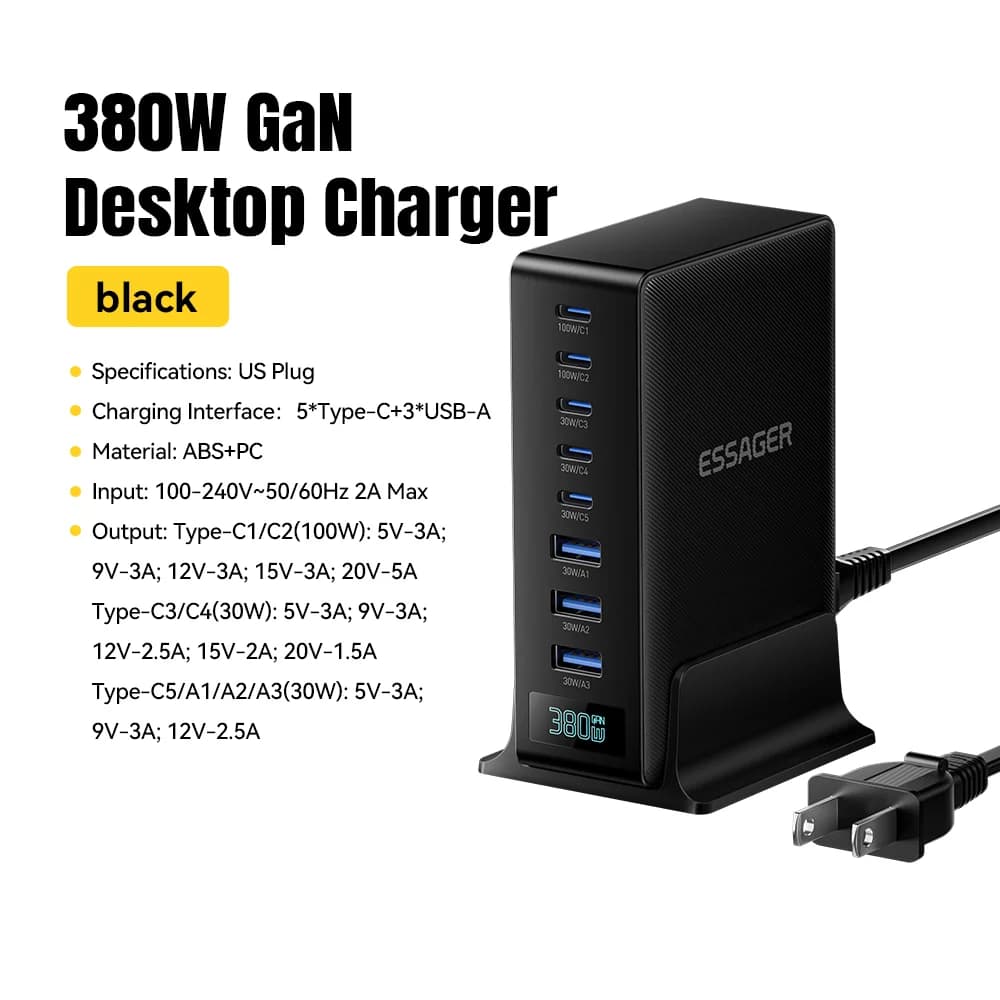 380W 8-in-1 GaN 데스크톱 충전기 스탠드