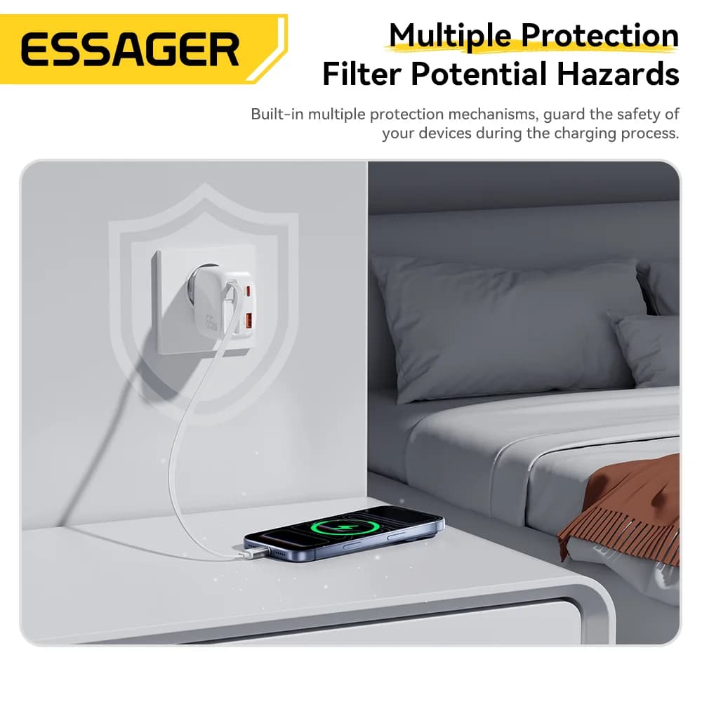 65W GaN 충전기 (리트랙터블 3-in-1 USB-C 케이블 포함)