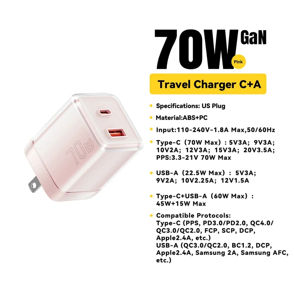 70W GaN USB-C PD 3.0 고속 충전기