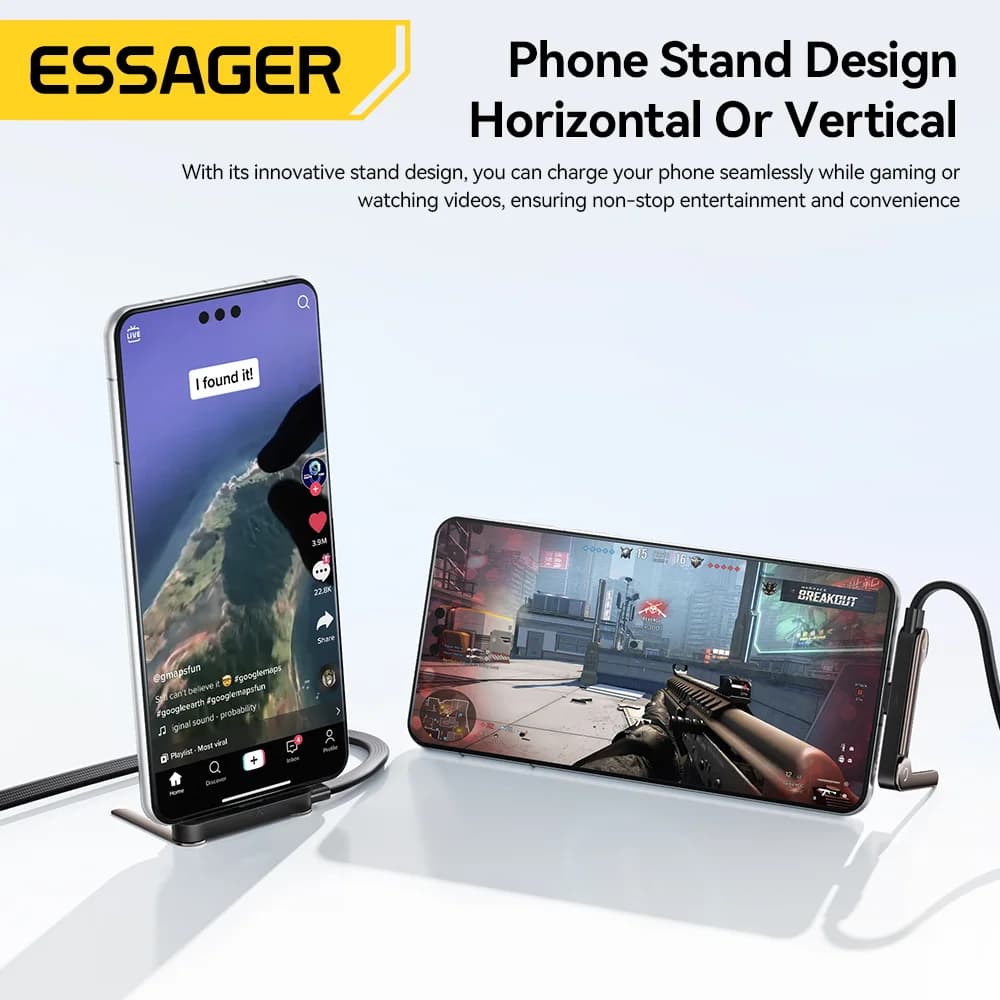 100W 접이식 USB Type-C 케이블 (폰 거치대 포함)