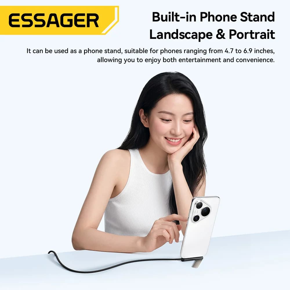 2-in-1 엘보형 7A USB-C 케이블 (폰 거치대 포함)