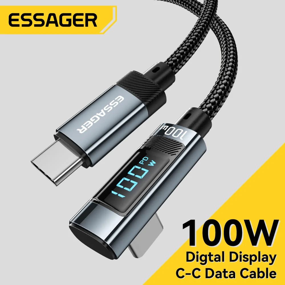 100W USB Type-C to USB-C 케이블 (90° LED 디스플레이)