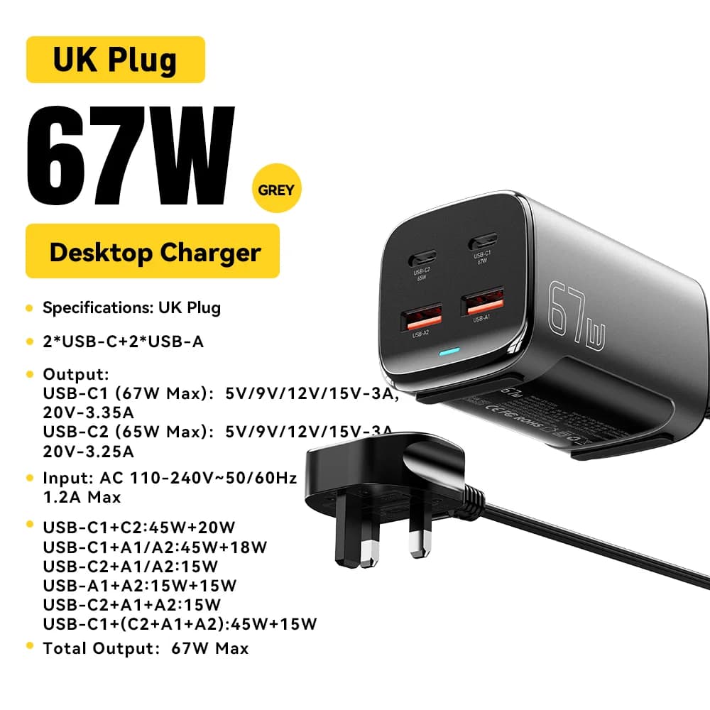 67W GaN USB-C 데스크톱 고속 충전기